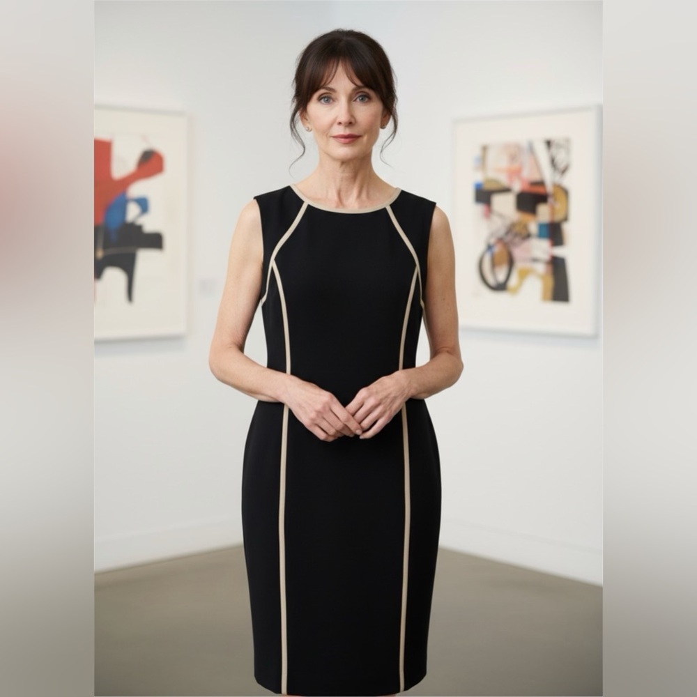 Evan Picone Black Dress with Cream Trim
